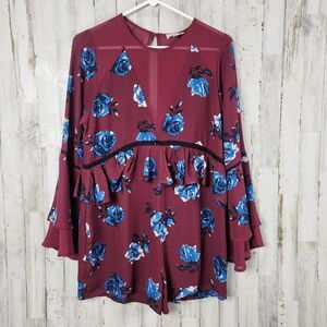 Gianni Bini Floral Romper Maroon Size Medium